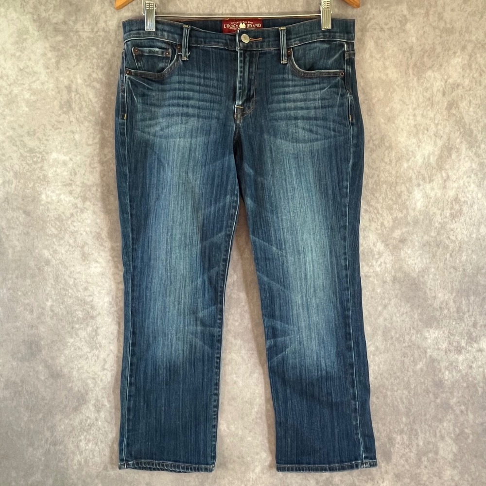 Lucky Brand Sweet 'n Crop Jeans Womens 10/30 Blue Dark Wash Whiskered Stretch